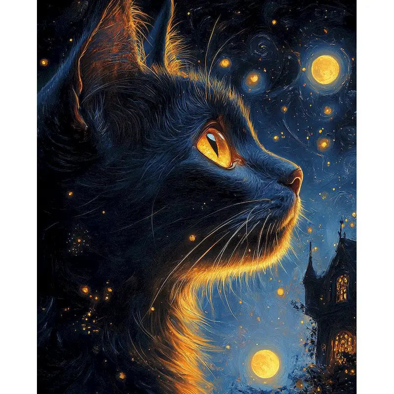 Black Cat Paint by Numbers Kit | DIY Canvas Wall Art 60x75cm