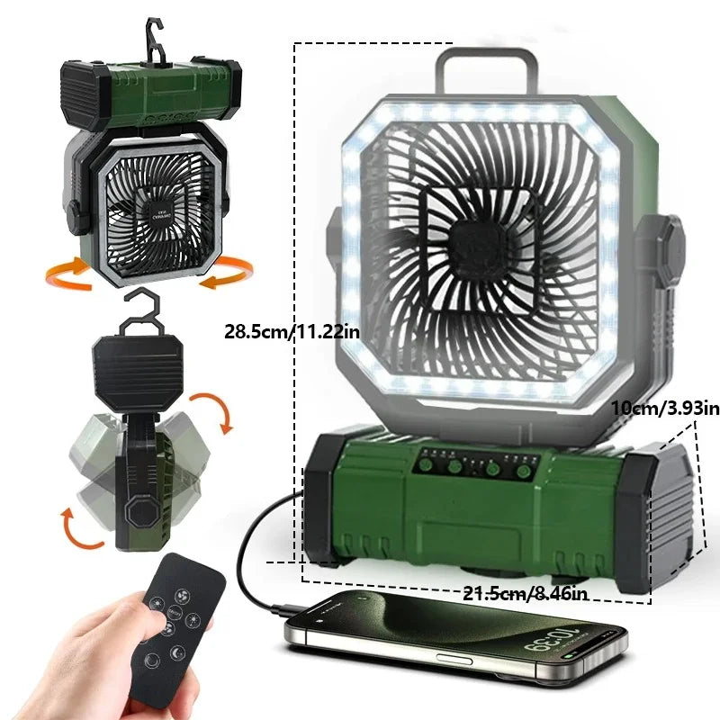 RTONTR Portable Camping Fan | Remote, Silent & Phone Charging