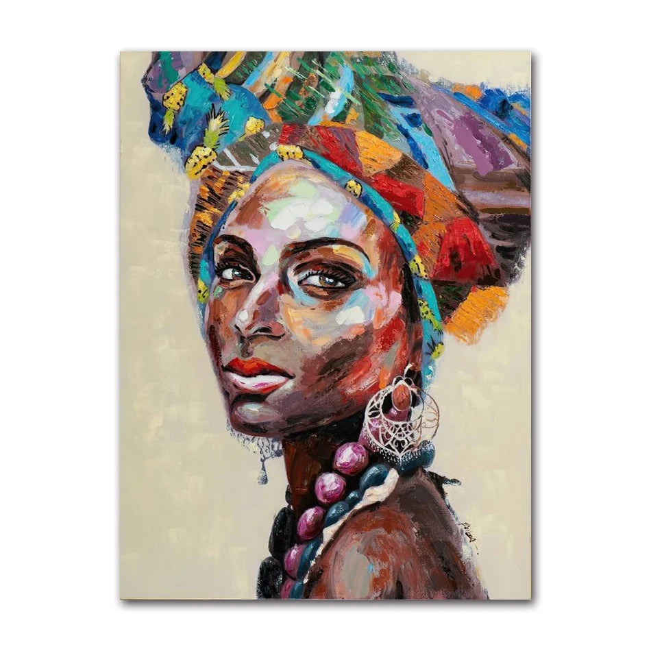 Oil Wall Art Painting for Living Room Africa Women Printed Posters Abstract Girl Portrait Canvas Painting Colorful Peaceful Pleasures Health and Wellness 1252-02 40x60cm Unframed