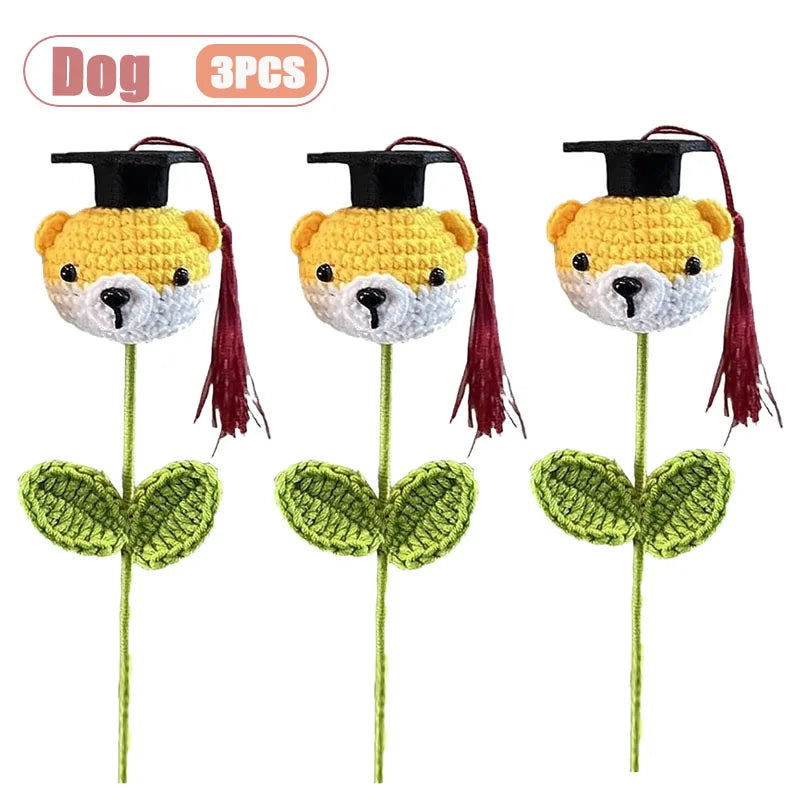 Graduation Crochet Bouquet with Cap | Handmade Knitted Flowers