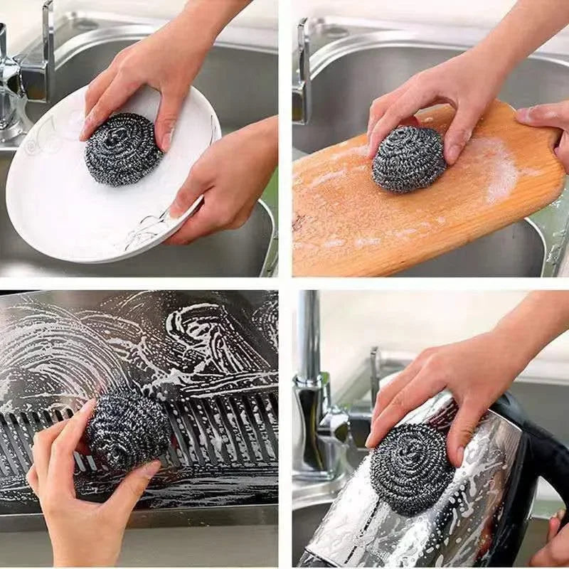 Steel Wire Dishwashing Ball Stainless Steel Heavy Duty Wire Steel Cleaning Ball Pots Pans Dishes Rust Removal Cleaner Brushes Peaceful Pleasures Health and Wellness