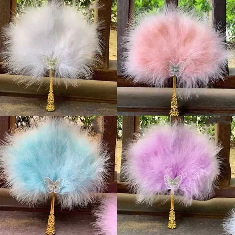 Fluffy Feather Fan with Tassels – Foldable Dance & Photo Prop
