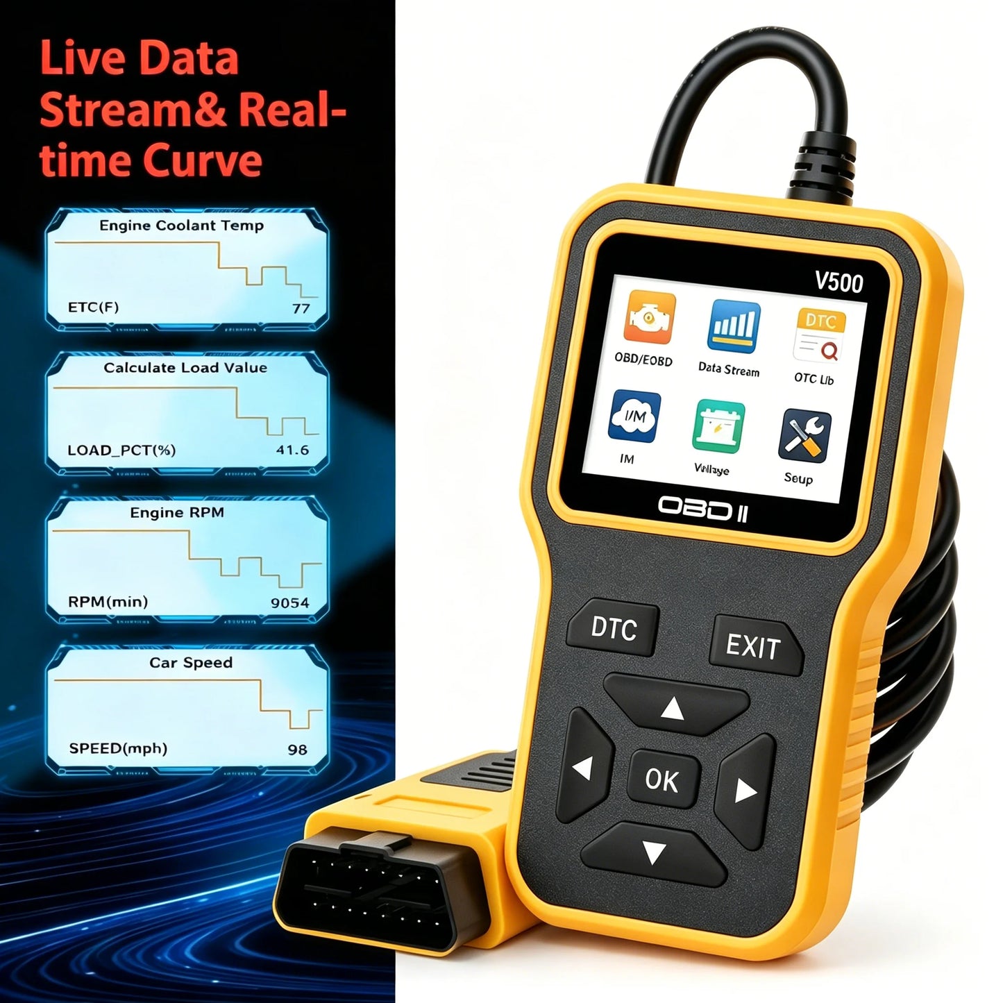 V500 Obdii Scanner Automotive Diagnostic Tool Engine Code Reader Erase Fault Codes Battery Voltage Charging Test for Cars Peaceful Pleasures Health and Wellness