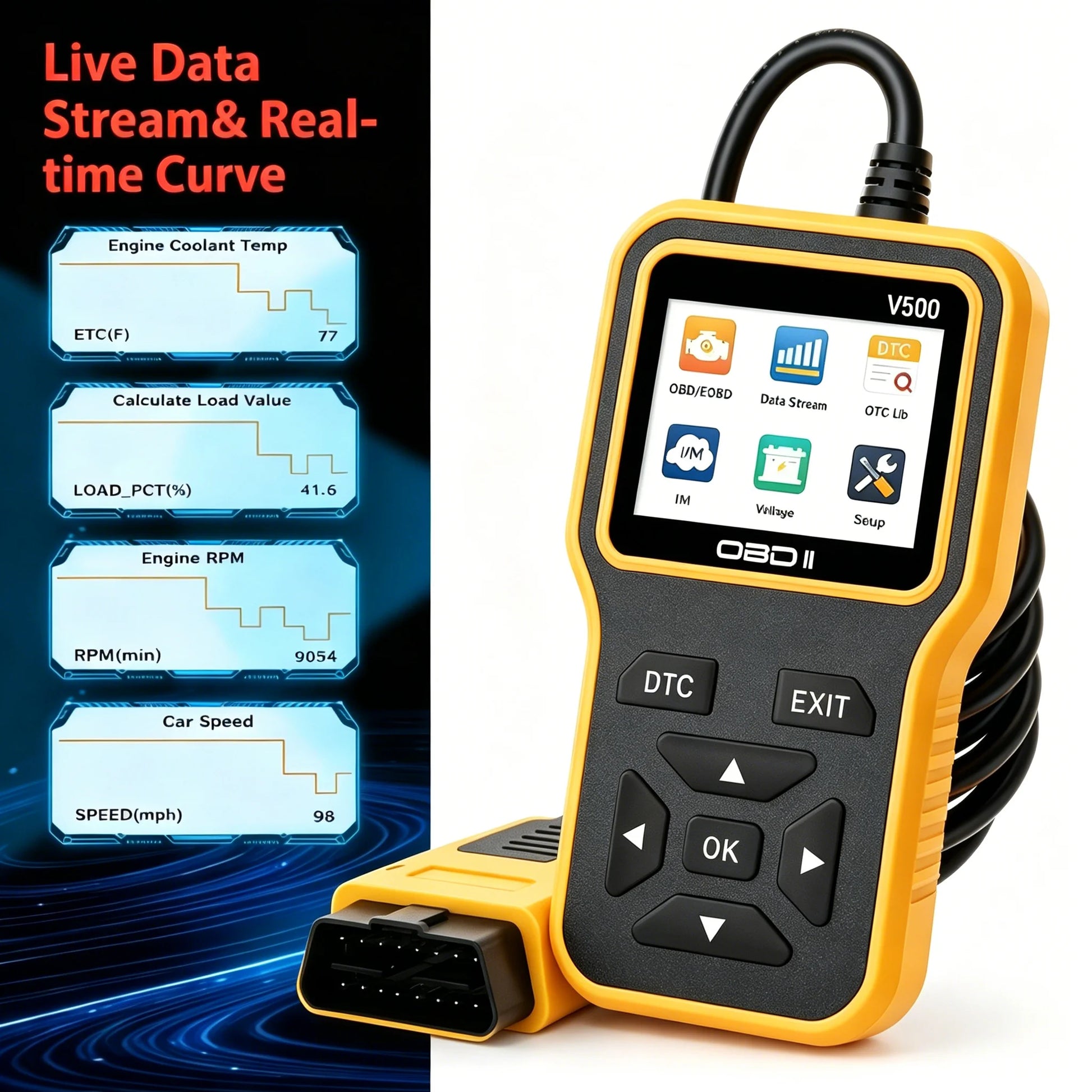V500 Obdii Scanner Automotive Diagnostic Tool Engine Code Reader Erase Fault Codes Battery Voltage Charging Test for Cars Peaceful Pleasures Health and Wellness