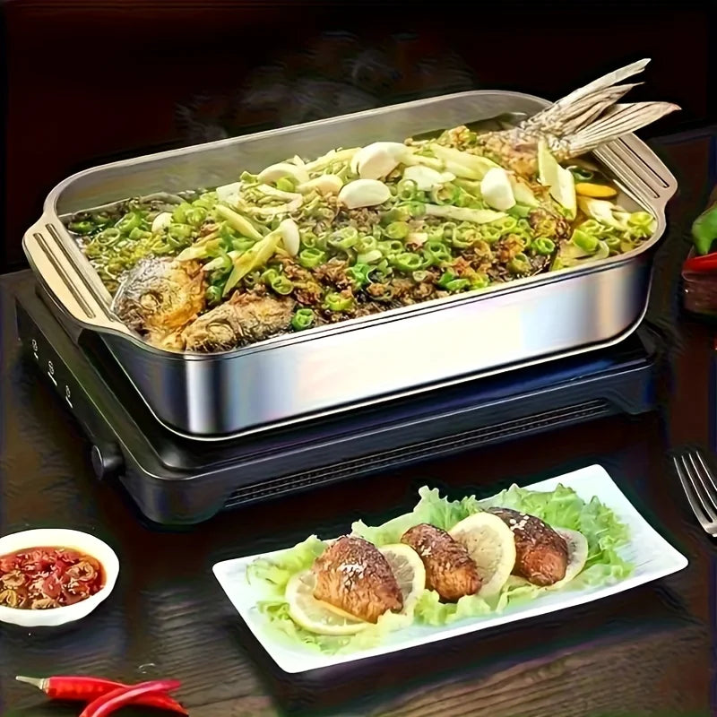 Stainless Steel Fish Grill Tray with Lid | Round BBQ Plate