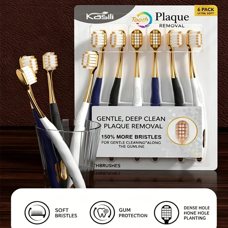 6-Pack Adult Soft Toothbrushes – Wide Head Gum Protection