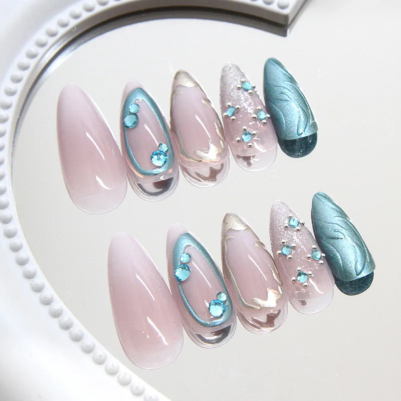 24pcs Ins Pink French Fake Nails 3D Sweet Bow Decor Press on Nails Full Cover Y2k Diamond Star Almond Head False Nail Patches Peaceful Pleasures Health and Wellness 5