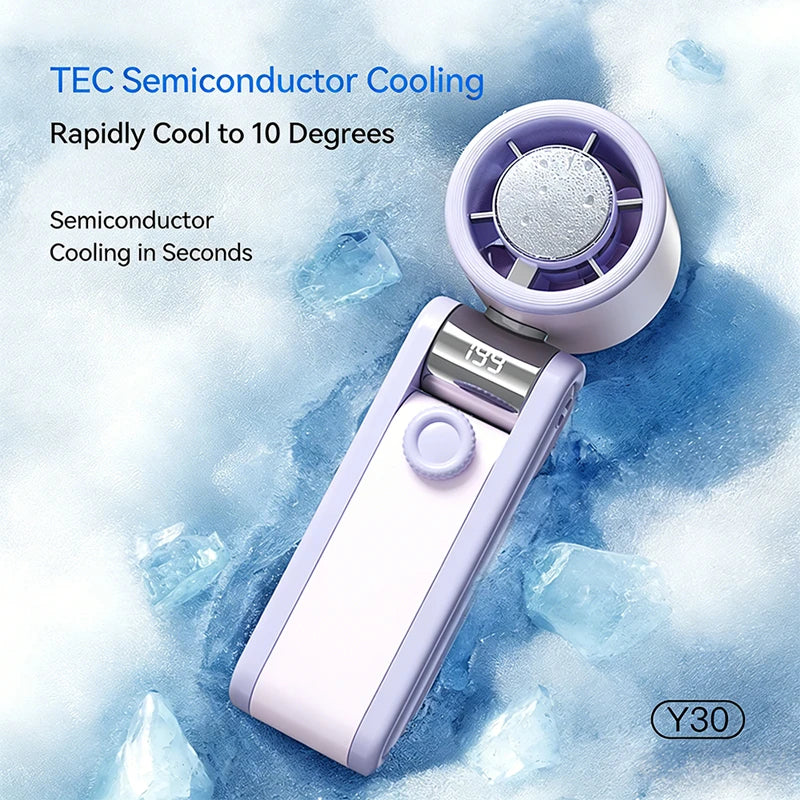Mini Foldable Ice Cooling Turbo Fan 199 Speeds Triple Fold Design Long Battery Life Strong Wind Power Ice Cure For Outdoor Home Peaceful Pleasures Health and Wellness