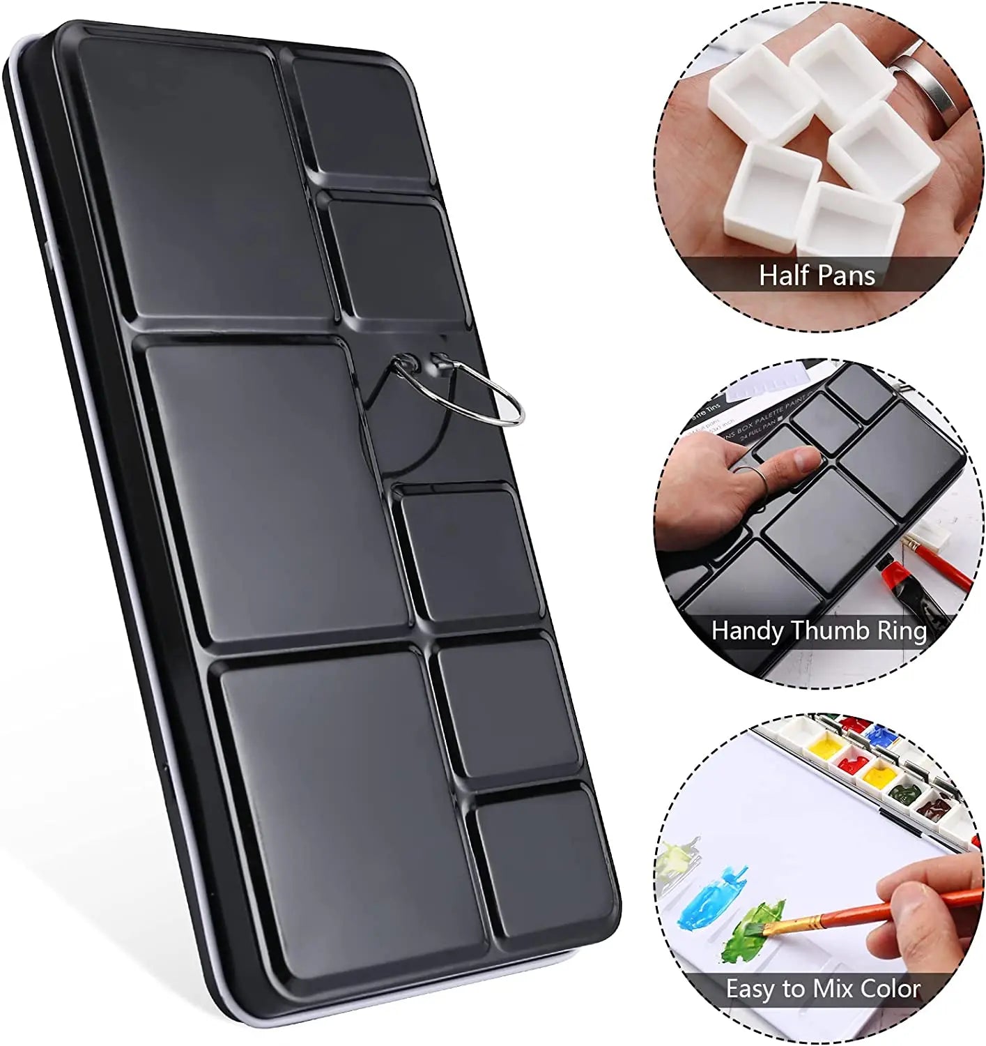 Bview Art Metal Watercolor Tin Fold-out Palette Large Tray 52 Empty