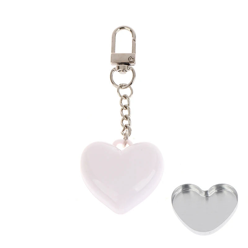 1Pcs Heart Shape Mini Empty Blush Powder Box Eye Shadow Container With Mirror And Aluminum Pan Key Chain Lipstick Case Packaging Peaceful Pleasures Health and Wellness White Keychain