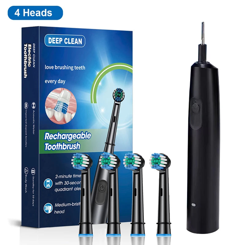 Electric Toothbrush Rotary Rechargeable Electric Toothbrush for Adults Rotating Electric Toothbrushes with 8 Soft Brush Heads Peaceful Pleasures Health and Wellness Black 4 Heads