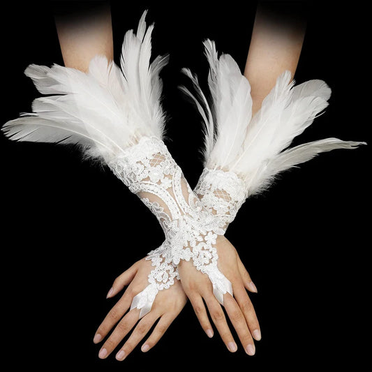 Punk Gothic Gloves Feather Wrist Cuff Carnival Stage Show Showgirl Peaceful Pleasures Health and Wellness