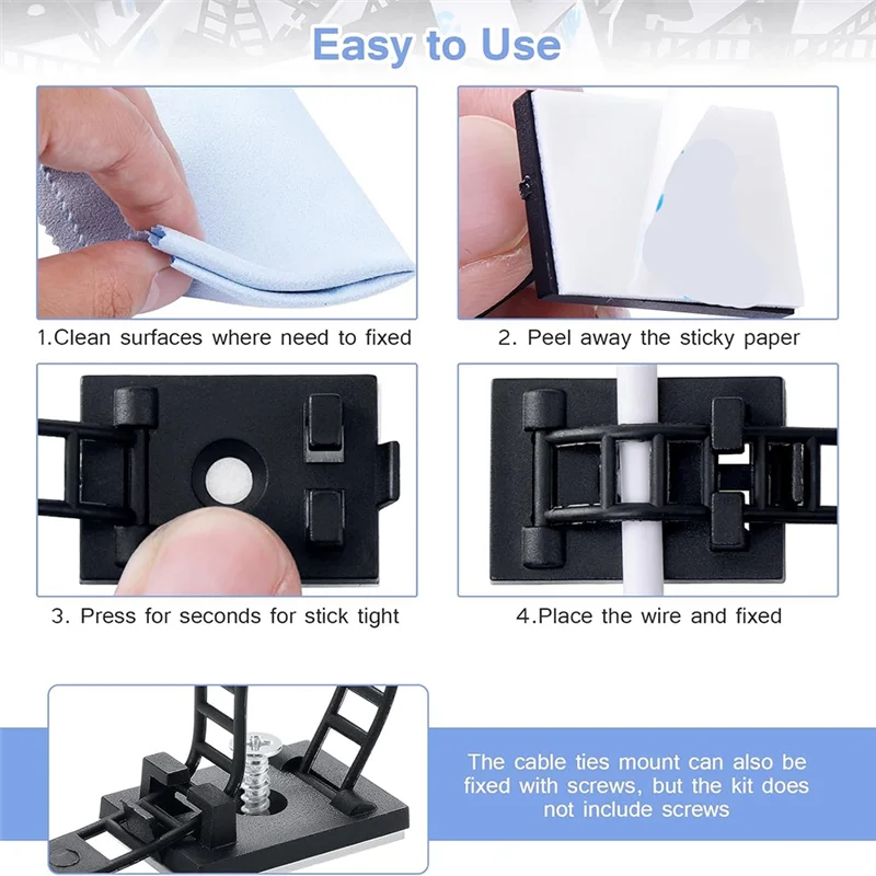100-Pack Self-Adhesive Nylon Cable Clips | Wire Organizer