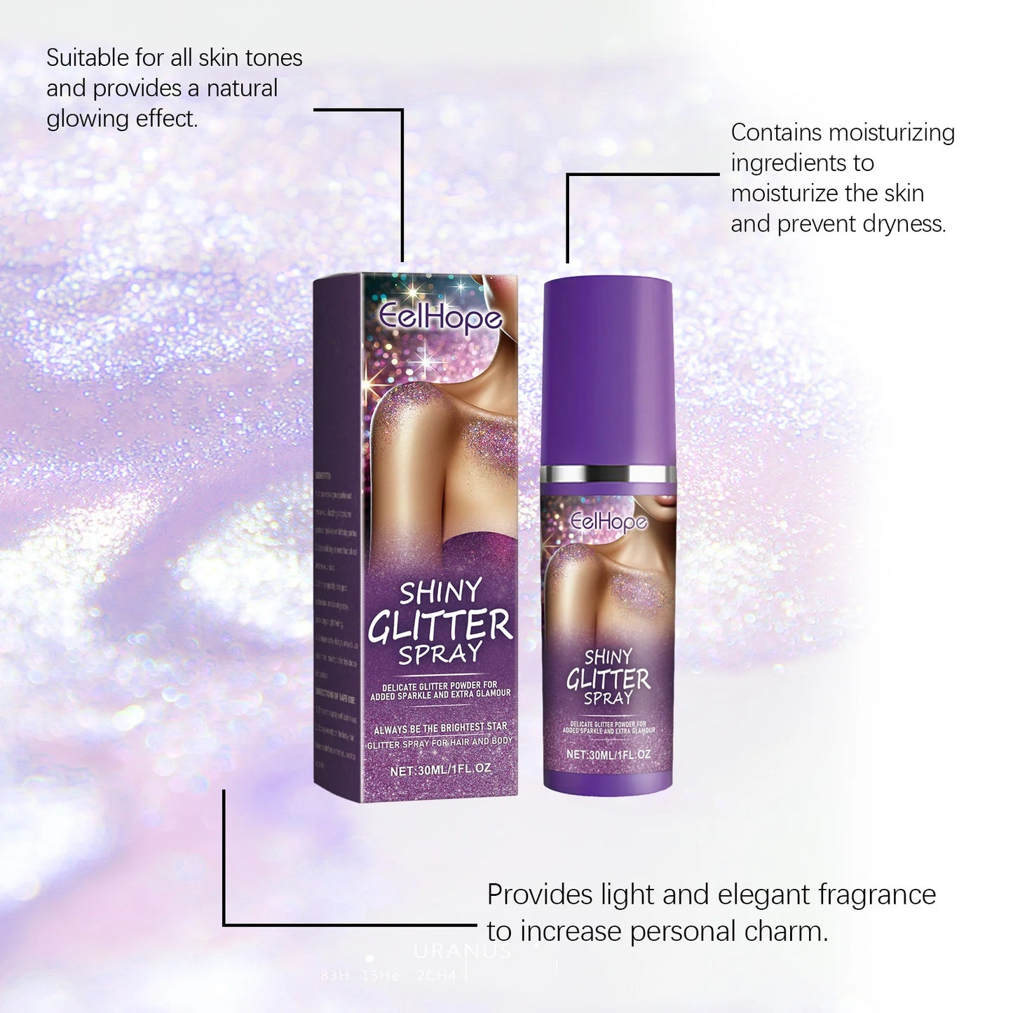 Glitter Highlighter Spray – Hair, Face & Body Shimmer | Eelhope
