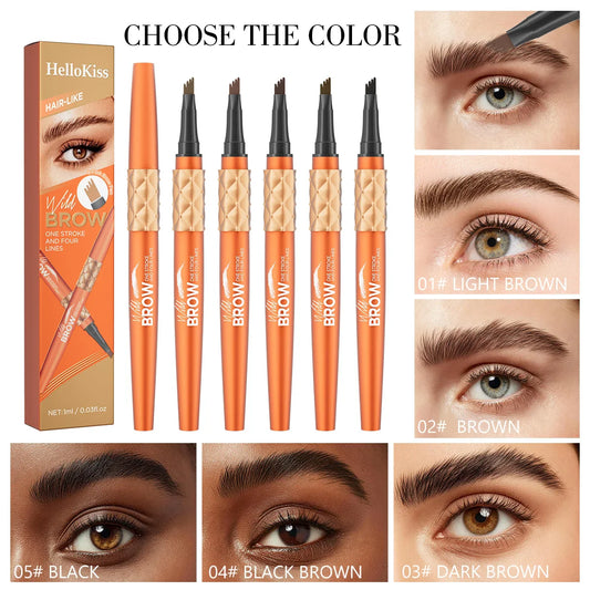 Hello Kiss 4-Tip Liquid Eyebrow Pen – Waterproof, Long-Lasting Liquid Eyebrow Pen Oasis Select