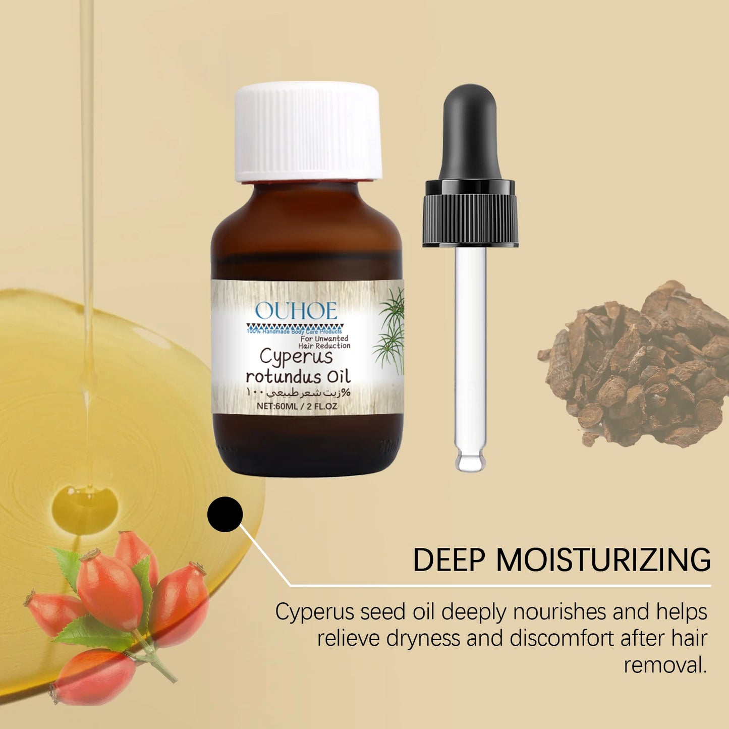 Cyperus Rotundus Hair Inhibitor Oil – Body & Face, 60ml Peaceful Pleasures Health and Wellness
