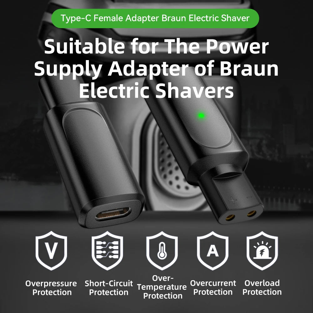 12V USB-C Shaver Adapter for Braun Series 3 5 7 9 Shavers