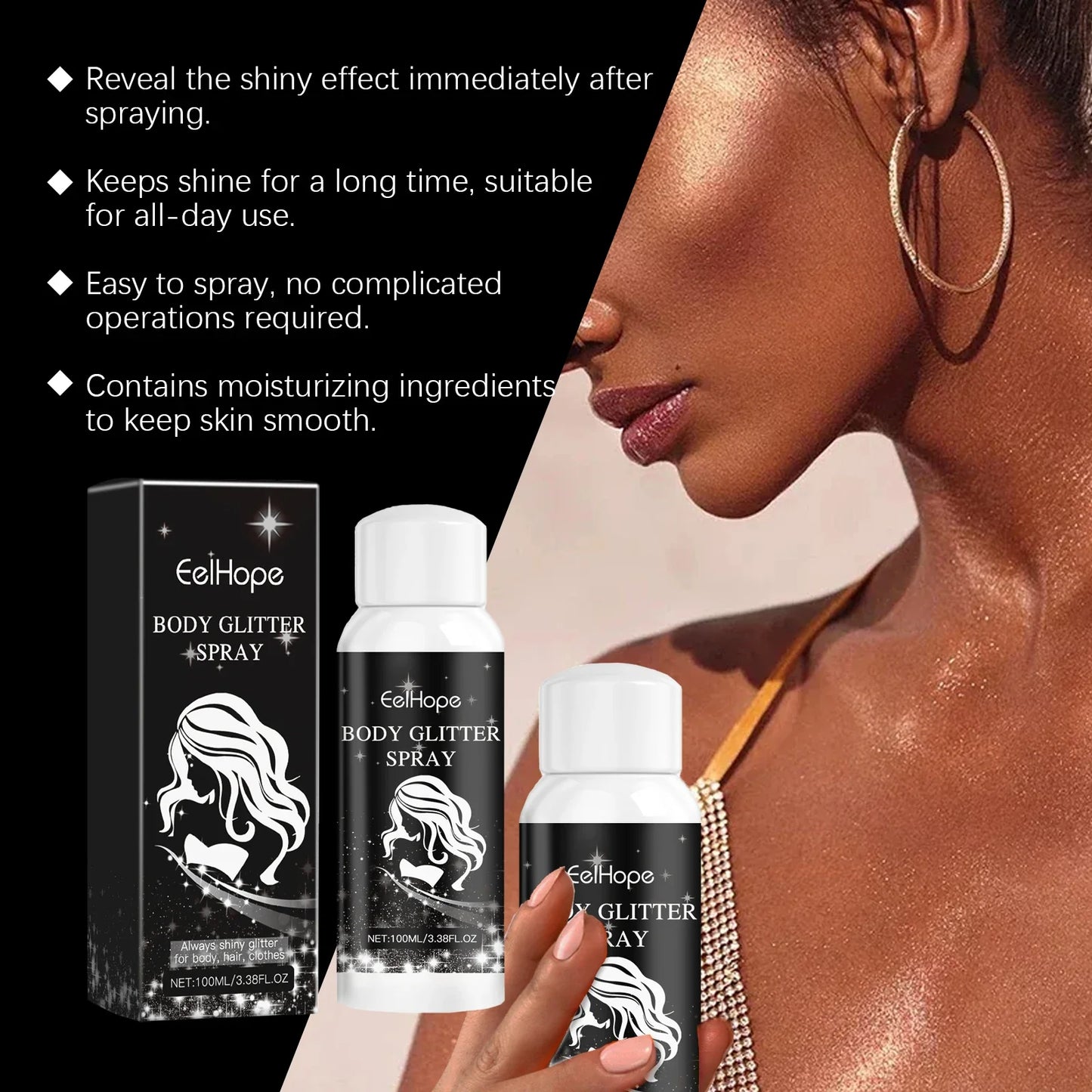 Eelhope Body & Face Glitter Spray – Shimmer Highlighter 100ml