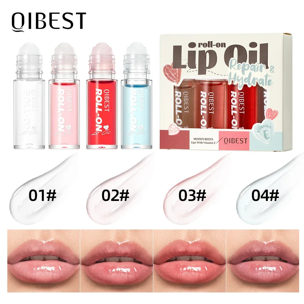 QIBEST Roll-On Lip Oil Sets Moisturizing And Hydrating Lip Gloss Nourishing Lip Balm Smooth Long-Lasting Colorless Anti-Drying Peaceful Pleasures Health and Wellness Lip Oil Sets