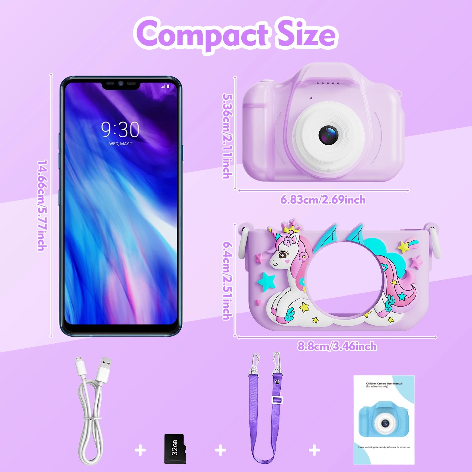 Kids Camera 1080P Video Mini Digital Camera Educational Toy Cameras With 32G Card Silicone Case for Girls Festival Birthday Gift Peaceful Pleasures Health and Wellness