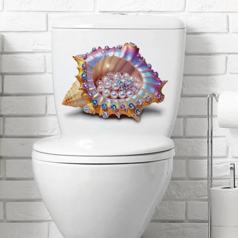 Ocean Toilet Sticker – Waterproof Seashell & Starfish Bathroom Decal