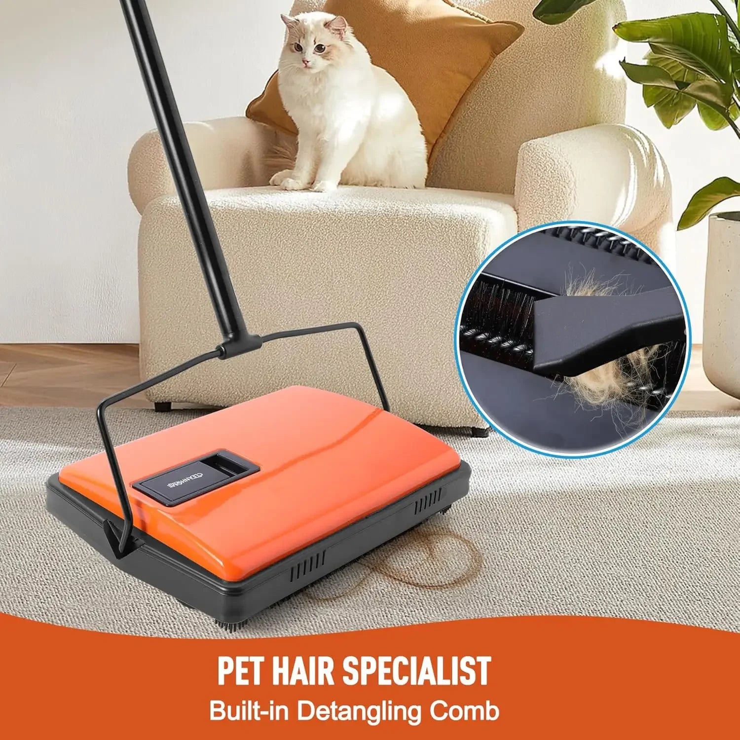 Manual Carpet Sweeper for Pet Hair – Dual Brush, No Power Cleaning Supplies Peaceful Pleasures Health and Wellness