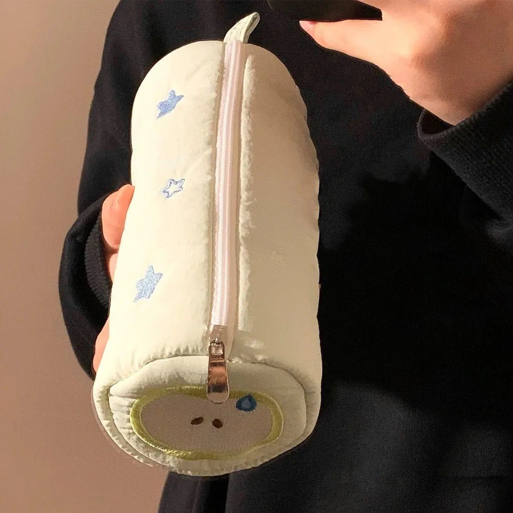 Embroidery Pencil Case Pouch Little Star Single Layer Makeup Lipstick Bag Stationery Holder Simple Pen Case School Office Supply Peaceful Pleasures Health and Wellness Light Green