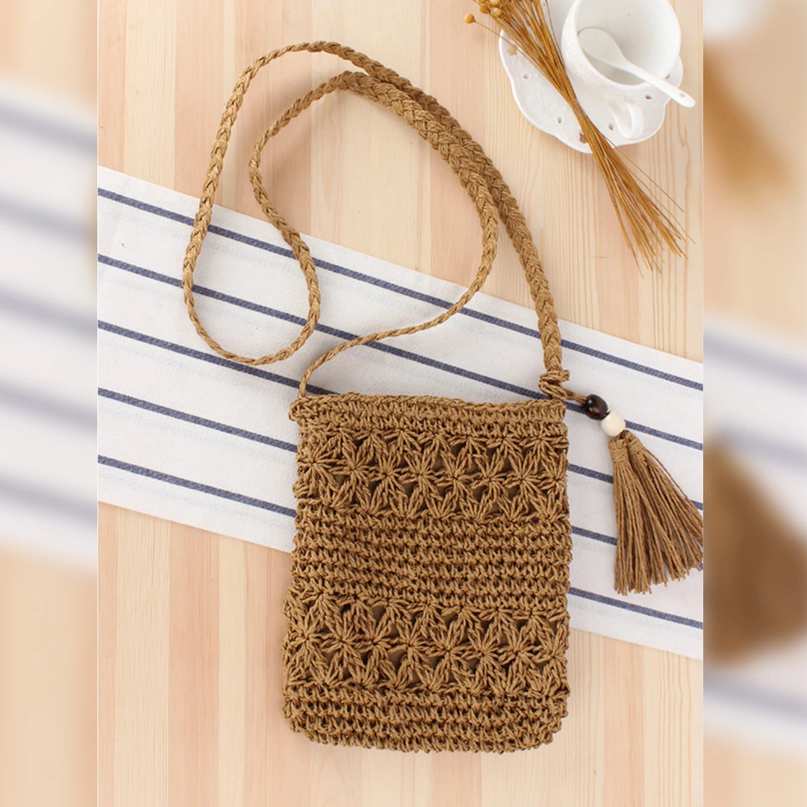 Women's Woven Straw Messenger Bags Summer Casual Tassel Summer Beach Straw Bag Ideal Gift for Daughters Mom Lover Peaceful Pleasures Health and Wellness