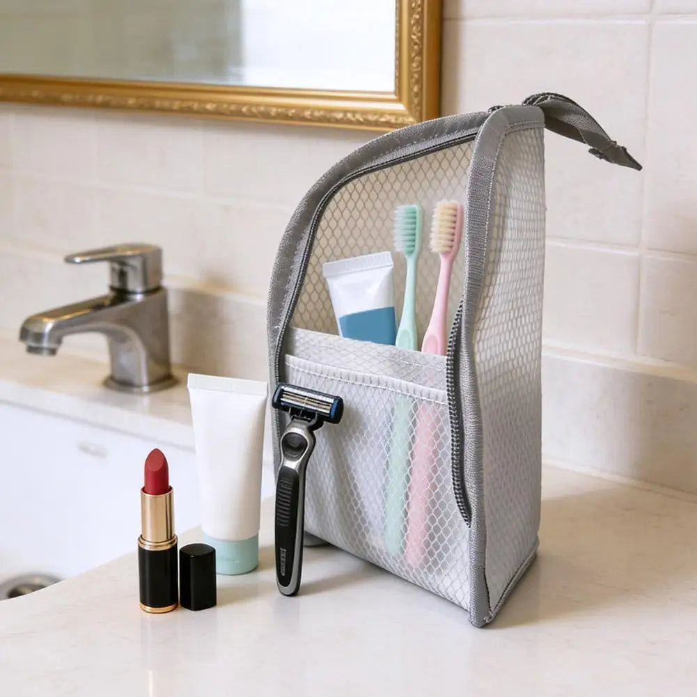 Makeup Bag Stylish Pouch Mesh Cosmetic Bag Hanging Lightweight Portable Standing Toiletry Bag Travel Bathroom Organizer Peaceful Pleasures Health and Wellness