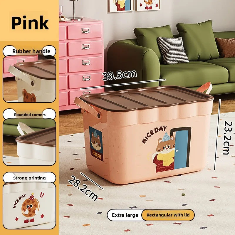 Cartoon Pattern Lidded Storage Box Toys Snacks Dustproof Desktop