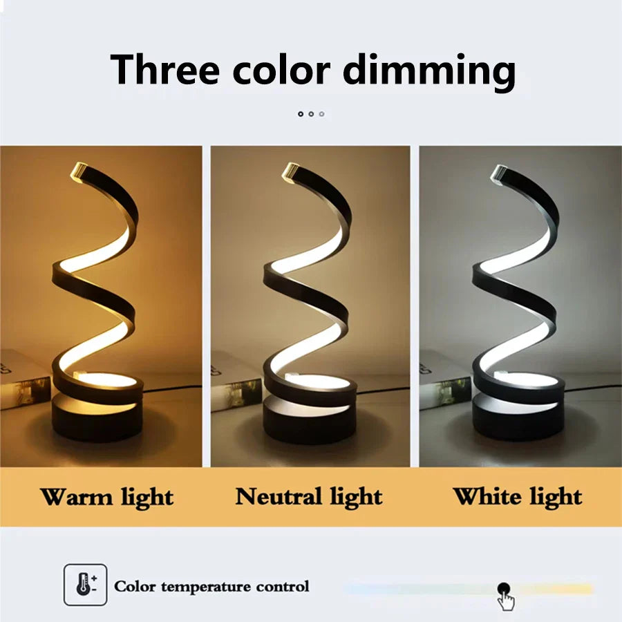 GGBEE Spiral USB LED Desk Lamp – 3 Color Dimmable Light