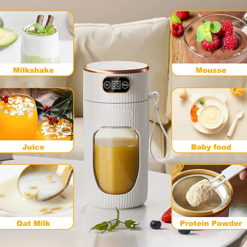 Electric Juicer 10 Blades Portable Blender LED Digital Display Small Juice Cup Rechargeable Wireless Household Milkshake Juice Peaceful Pleasures Health and Wellness