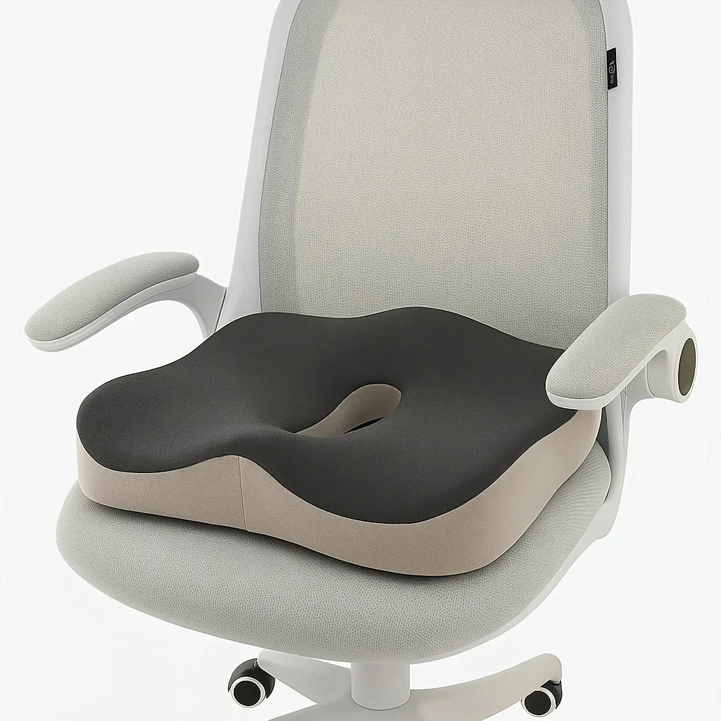 Memory Foam Seat Cushion – Ergonomic Center Groove, Non-Slip
