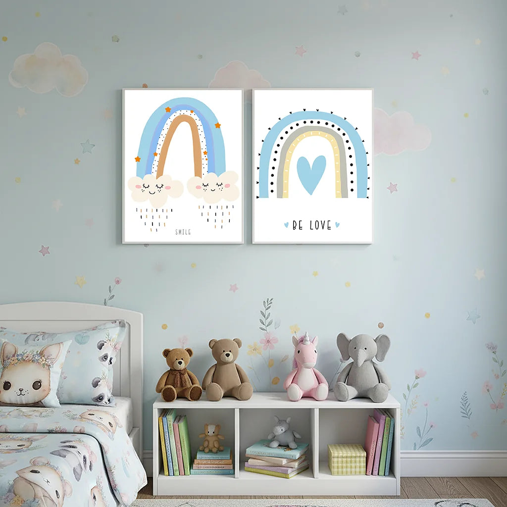 Cute Cartoon Rainbow Cloud Moon Nursery Wall Art Canvas Painting Prints Home Wall Decor Kids Bedroom Baby Room Lovely Art Décor Peaceful Pleasures Health and Wellness