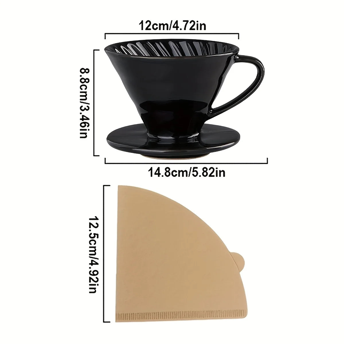 Pour Over Coffee Maker, Single Cup Coffee Dripper, Ceramic Coffee Filter Dripper with 100pcs Filter Paper Peaceful Pleasures Health and Wellness Black 1-4 Cups