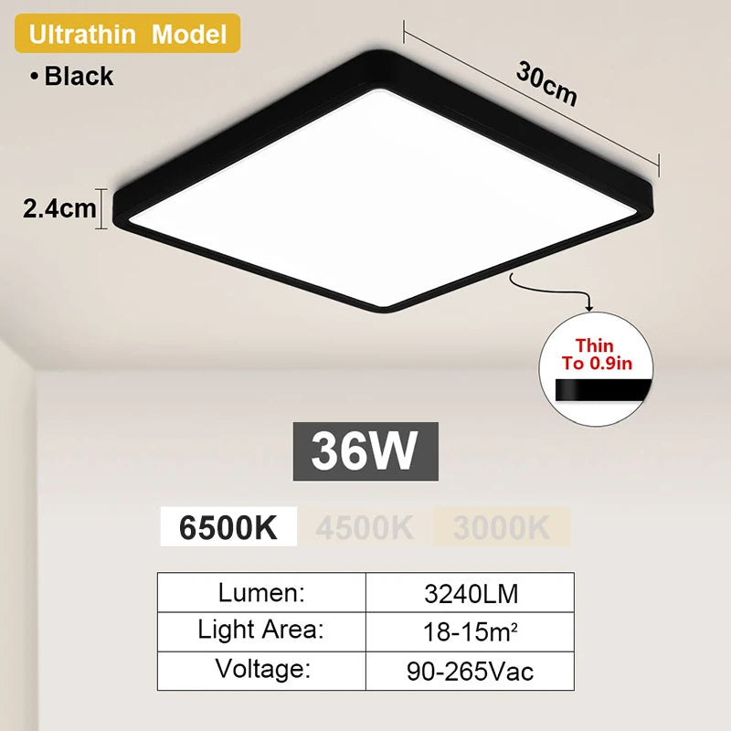 RUNTOIN 24W-36W Ultra-Thin Square LED Flush Mount Ceiling Light