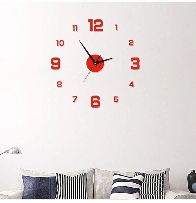3D DIY Mirror Wall Clock 40cm – Frameless Modern Acrylic Decor