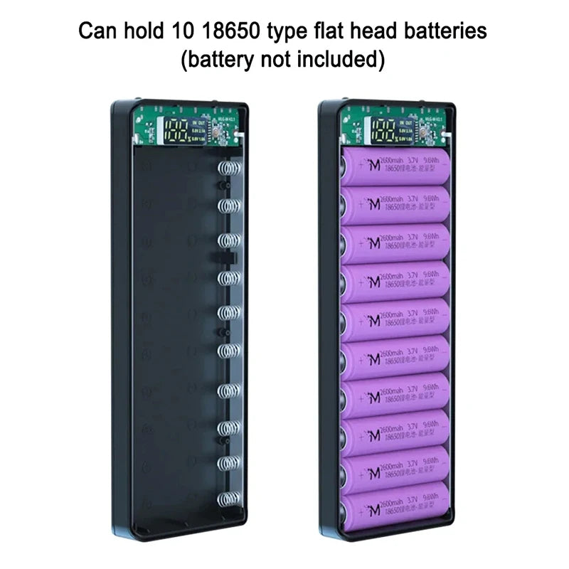 DIY 18650 Power Bank Case 8/10 Bay – Dual USB & LED Display