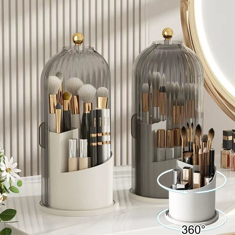 360° Rotating Makeup Brush Holder with Dustproof Lid | Organizer