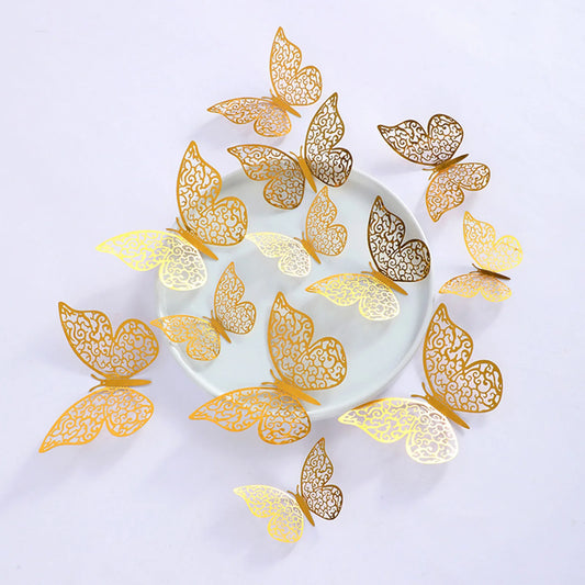 12-Piece 3D Butterfly Wall Stickers – Pink & Yellow Laser Decor 3D Wall Stickers Peaceful Pleasures Health and Wellness