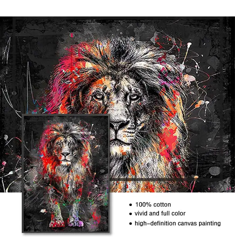 Abstract Colorful Lion Canvas Wall Art | Modern Animal Print
