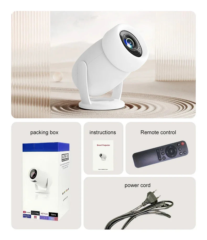 2026 Portable Projector Home 1080p Projector Mini Android 4K HD Intelligent Wireless Y400 Projector High Luminous Multi Language Peaceful Pleasures Health and Wellness Y400 Projector EU Plug