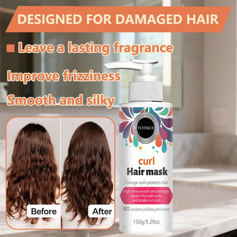 YUITIKUE Curl Hair Mask | No-Rinse Curl Defining Formula | For High Shine, Smooth Detangle & Frizz/Split End Repair 150g Peaceful Pleasures Health and Wellness