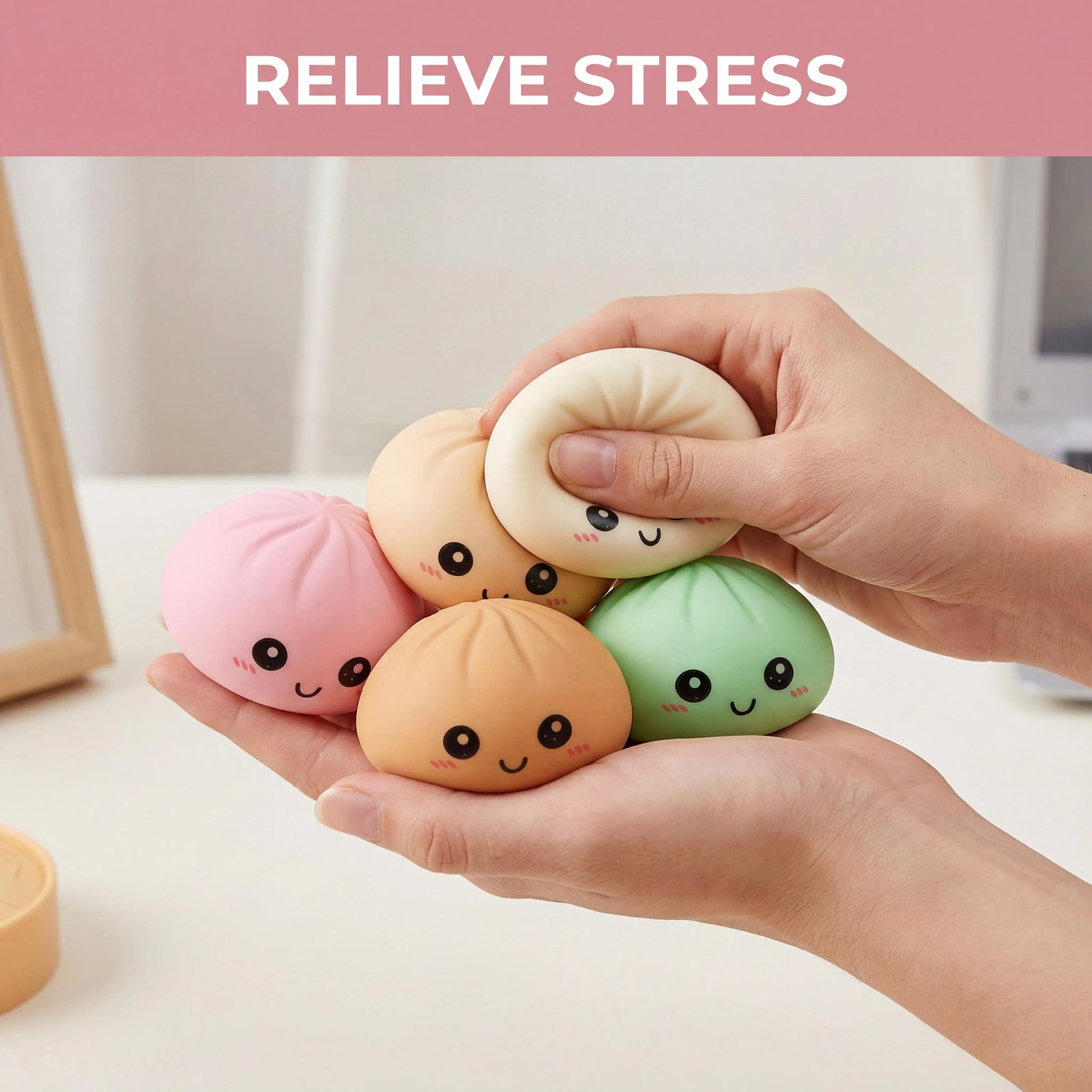 4 Color Fun Dumpling Squishy Toy With Steamer Soft Slow Resilience Toy Adult Stress Relief Sensory Ball Kid Safe Relaxation Tool Peaceful Pleasures Health and Wellness