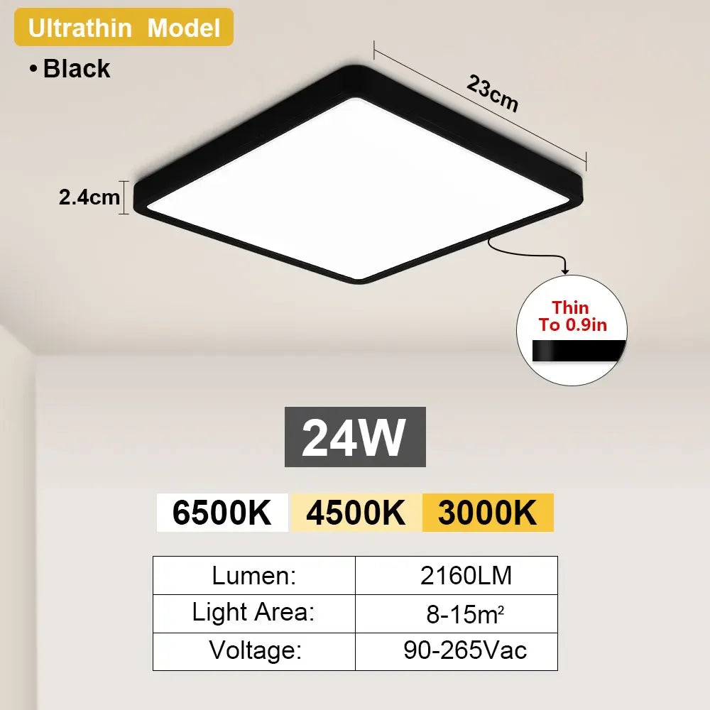 RUNTOIN Square LED Panel Ceiling Light | Ultra-Thin Flush Mount