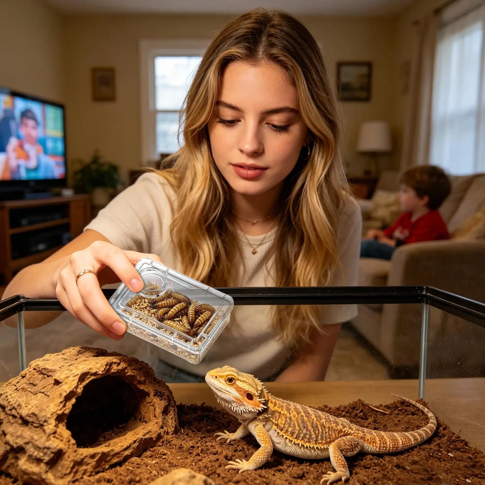 Escape Proof Reptile Food Dish Compartment Feeding Bowl For Leopard Gecko Hermit Crab Frog Spider Chameleon Iguana Lizard Tank Peaceful Pleasures Health and Wellness