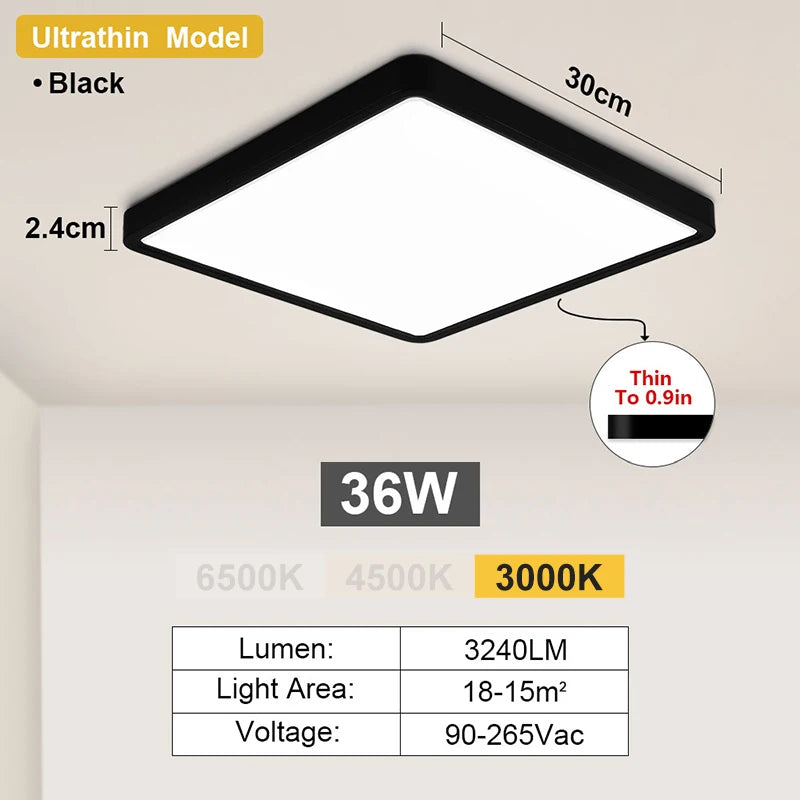 RUNTOIN 24W-36W Ultra-Thin Square LED Flush Mount Ceiling Light