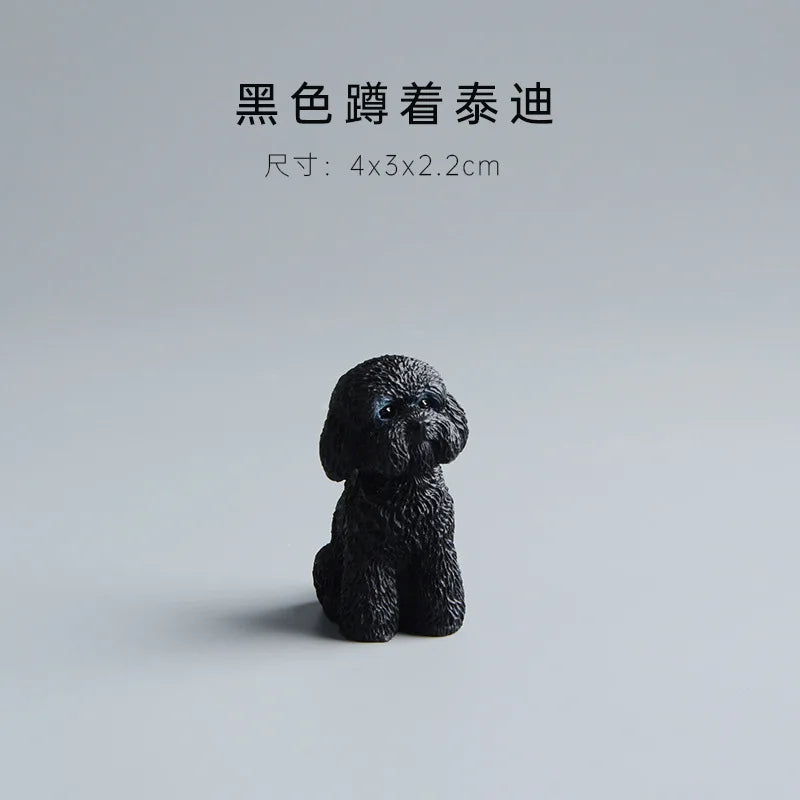 Simulation Poodle Dog Figures Puppy Model Resin Crafts Mini Animal Ornament Miniature Figurine Kawaii Dog Action Figures decor Peaceful Pleasures Health and Wellness Black dog squatting
