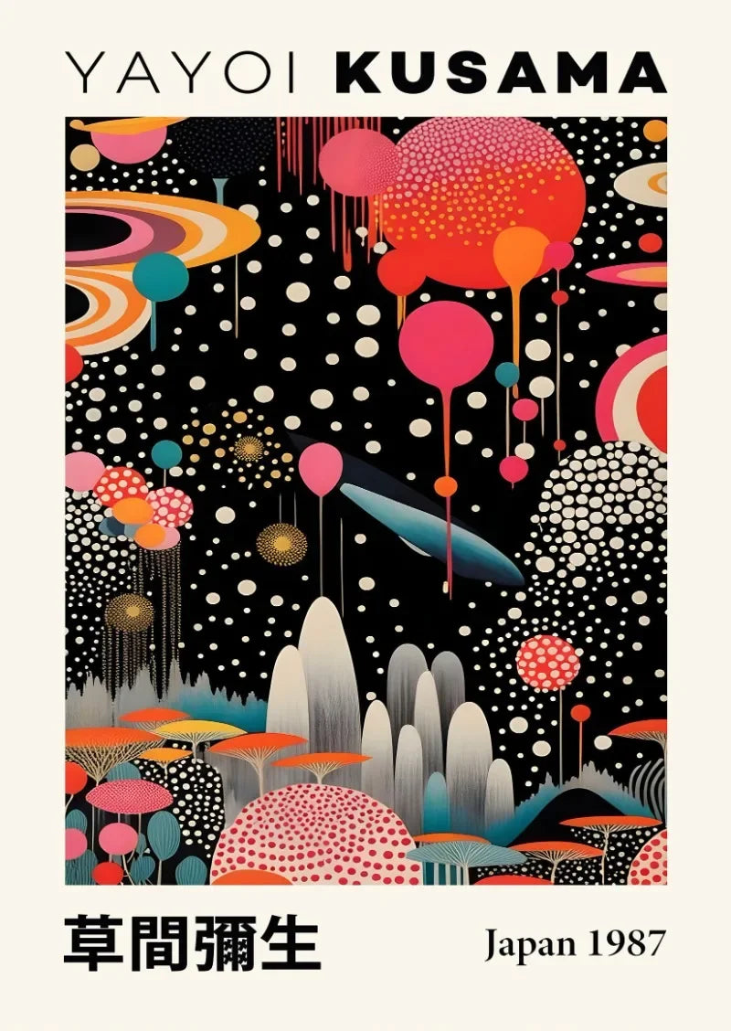 Japanese Abstract Mountain Canvas Wall Art | Yayoi Kusama Style