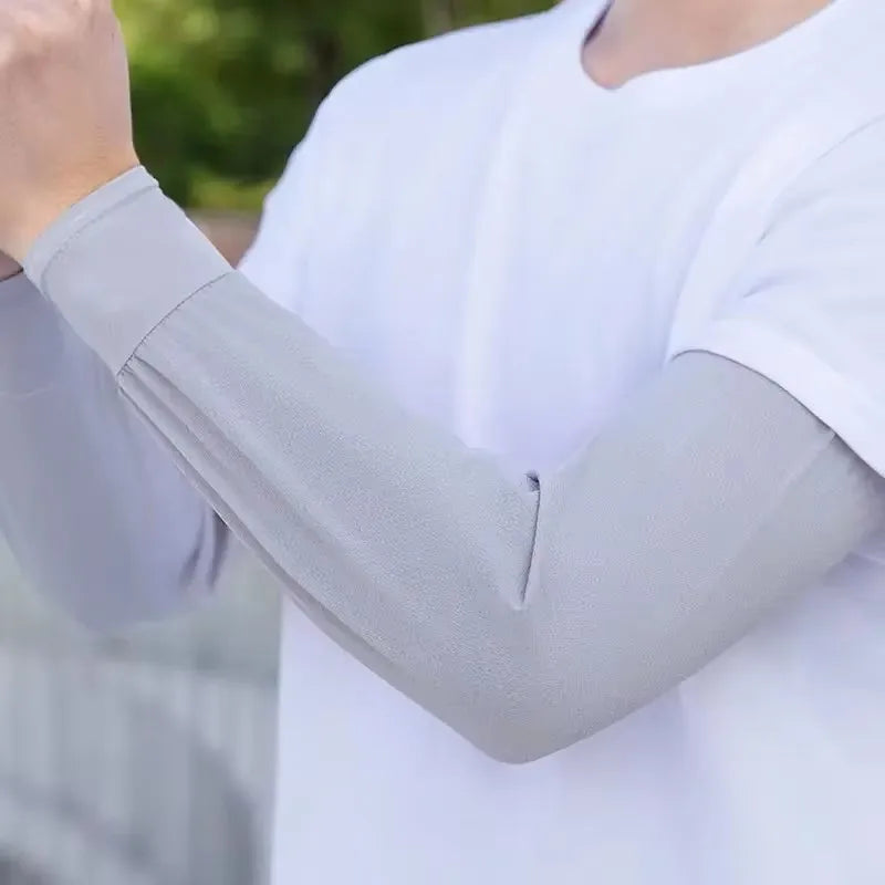 Ice Silk UPF 50+ Sun Protection Arm Sleeves – Unisex Peaceful Pleasures Health and Wellness Light Gray